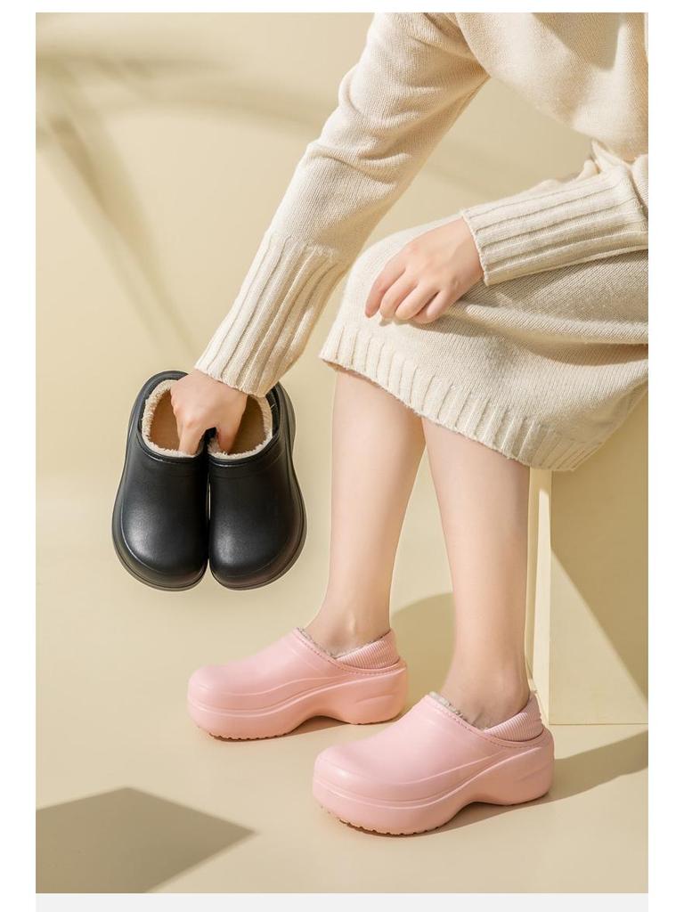 Damen Herbst/Winter Plüsch Rutschfeste Indoor-Hausschuhe mit Fersenkappe - Warm, Wasserdicht, Baumwollsohle für Zuhause & nach der Geburt.