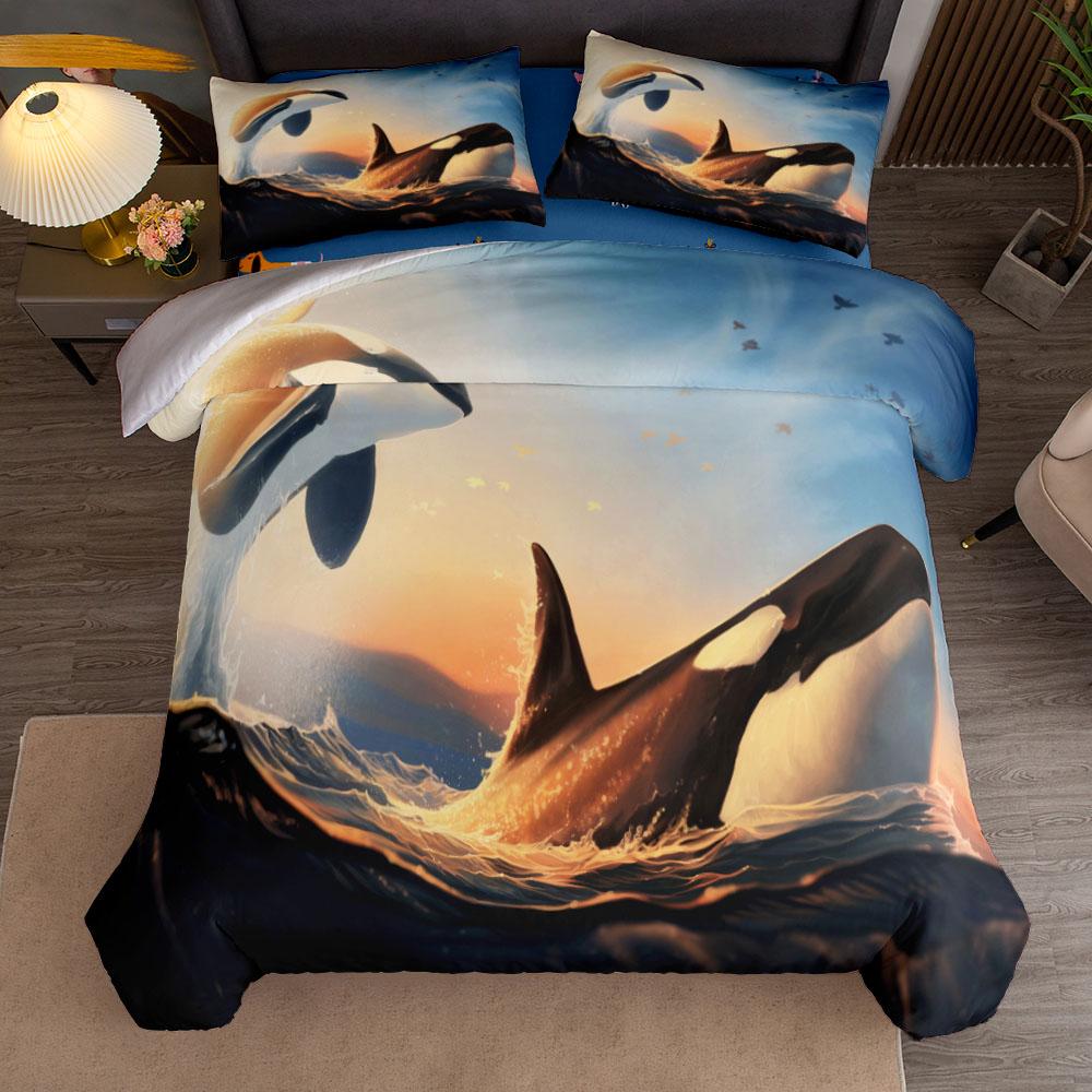Sunset Play Dolphins 3d Bedding Set Without Sheet Single Twin Double Queen King Cal King Size Bed Linen Set