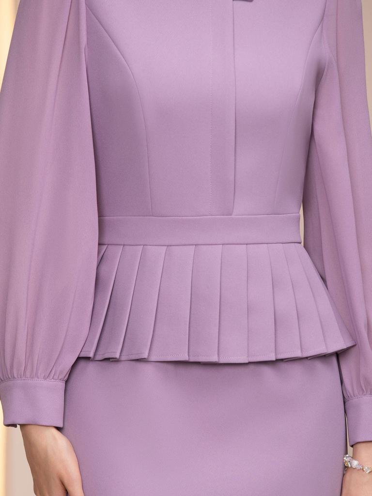 Zhi Li Elegant Taro Purple Slimming Pleated Long Dress with Cinched Waist - Spring 2026 Arrival