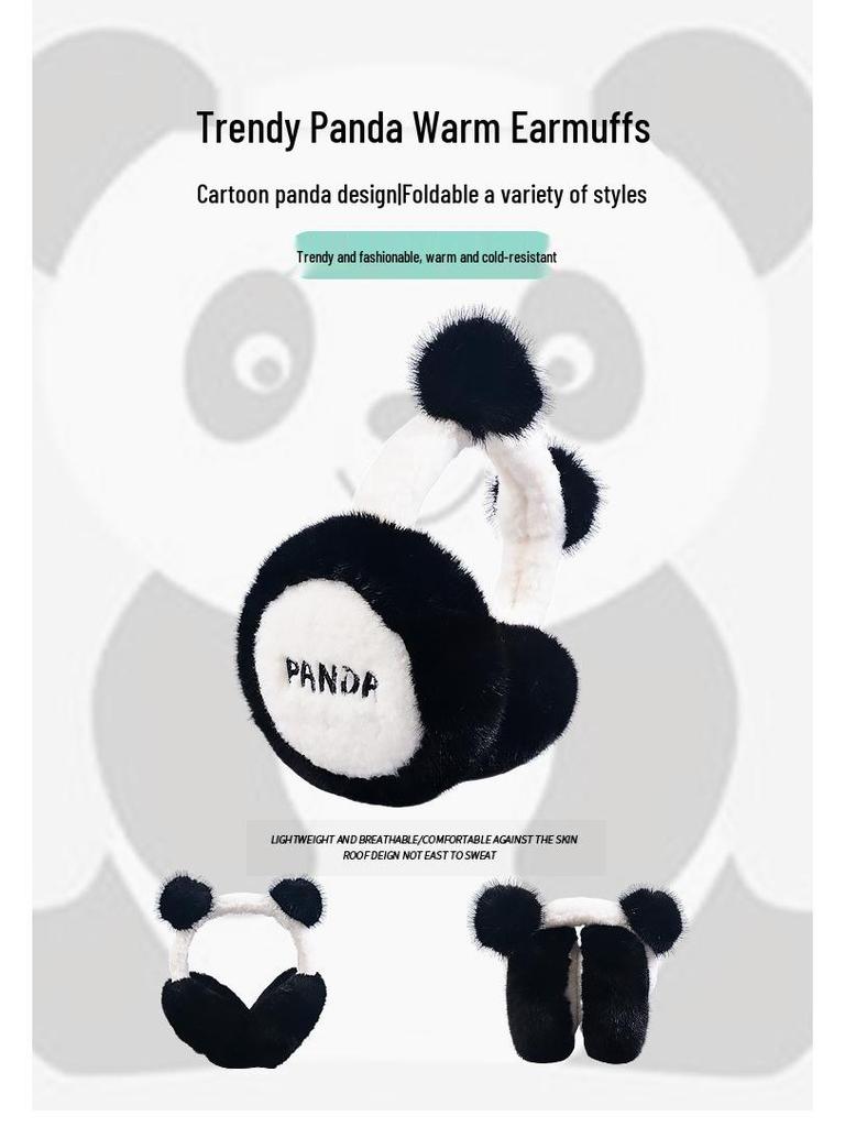 Cute Plush Panda Women's Winter Earmuffs - Cartoon Ear Warmers, Cold-Proof, Cozy and Stylish for the Season