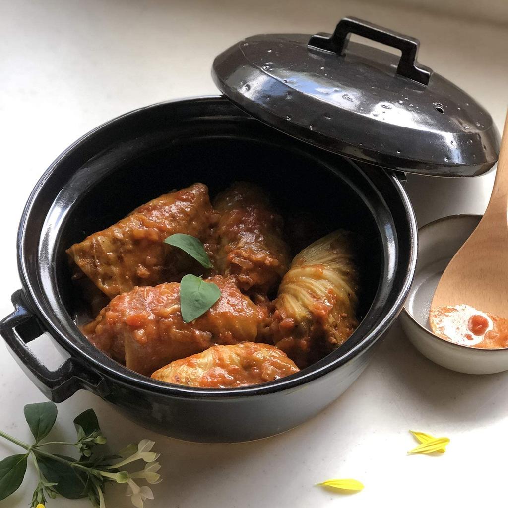 modern black earthenware Banko size for 1 to 2 diameter capacity texture of rough made of rough clay that feels warm in your has a heat storage so