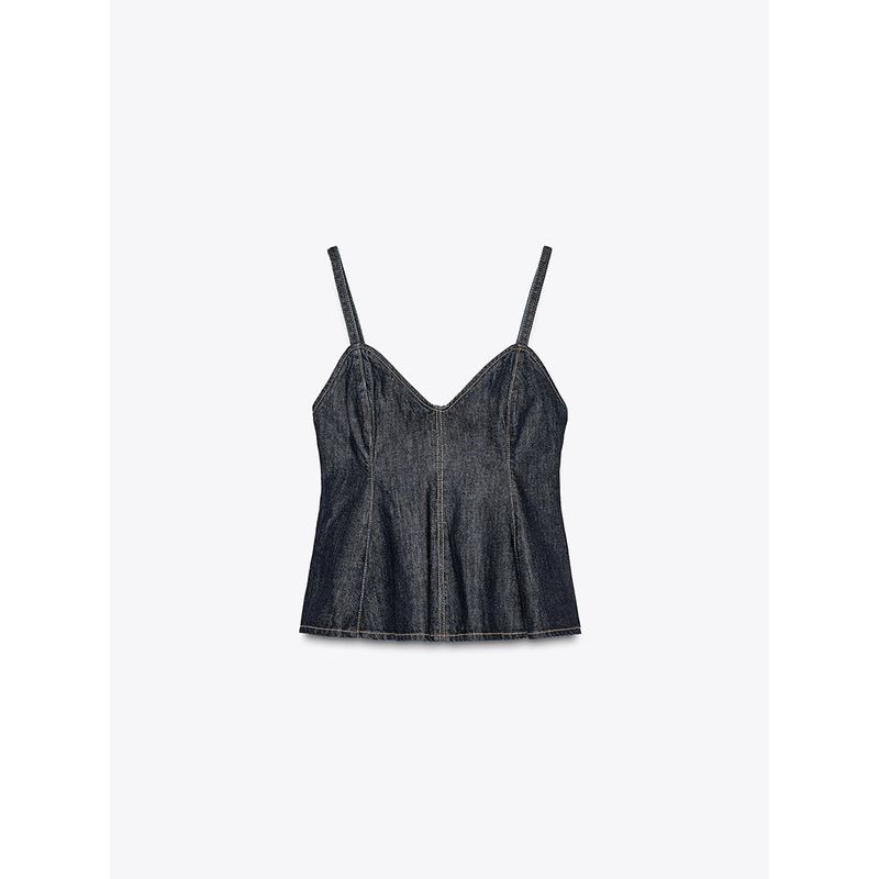 Za2025 Spring New Women Clothes Backless Wave Wide Swing V-neck Fine Sling Denim Top 8197064