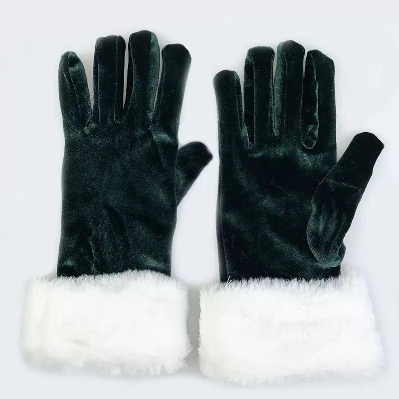 1 Pair Winter Christmas Gloves Thick Plush Trim Anti-slip Elastic Keep Warm Windproof Santa Claus Cosplay Performance Prop
