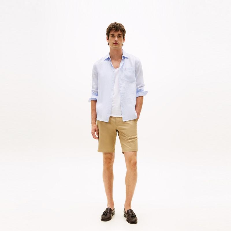 Tommy Hilfiger Comfortable Linen Casual Vacation Style Solid Color Long Sleeve Jacket Shirt Men Tops MW0MW39425