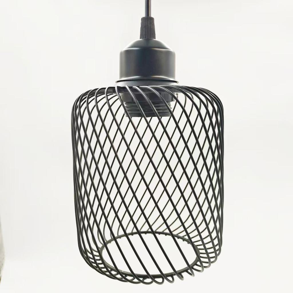 Industrial Style Spiral Pattern Iron Wire Lampshade - Spherical, Oval, and Cylindrical Designs with Button Pattern