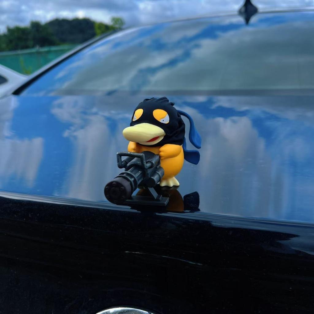 Psyduck with Gatling Gun Figure Funny Road Bandit Car Ornament Dashboard Trunk Creative Car Dashboard Decor