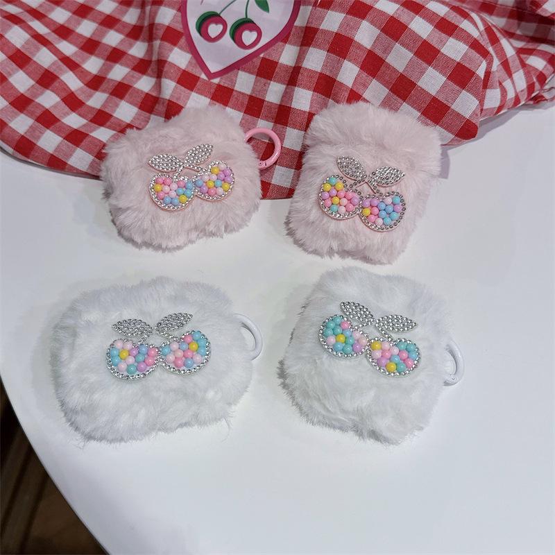 Autumn and Winter Plush Flash Diamond Cherry Suitable for Airpods4 Protective Case Apple Bluetooth 2 3rd Generation Earphone Cover Girl Pro