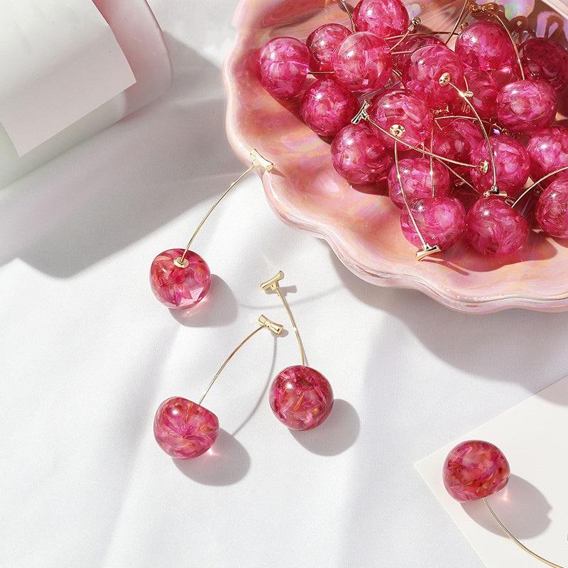 Pinkdudu Cherry Dangle Earrings for Women Sweet Fruit Design Gold Plated Pendant Earrings PD416