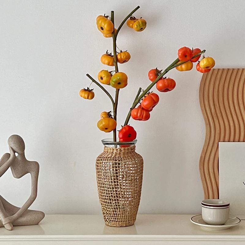 For Harvested Simulation Small Pumpkin Vase Decoration Living Room High-End Faux Een Plant Fruit Desktop Floral Art Decor