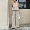 Damen Trägertop Hose Zweiteiliges Set Sommer Kariert Ärmellos Rüschen T-Shirt Weite Hosen Locker Lässig O-Ausschnitt Shirt Elastischer Bund