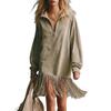 2026 New Retro Tassel Long Sleeve Suede Dress with High Collar