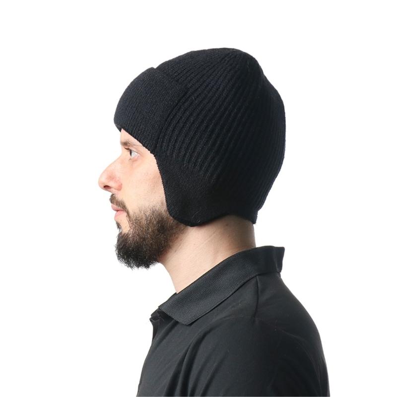 Knit Brimless With Solid Color Earflaps Design Soft Acrylic Winter Pullover Hat For Unisex Adults Teens Daily Cycling Wear