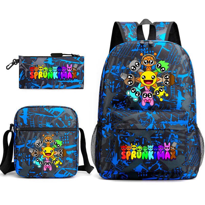 New Rhythm Box Sprunki Music Game Schoolbag Backpack Pencil Case Three-piece Set Student Heat Transfer Backpack D