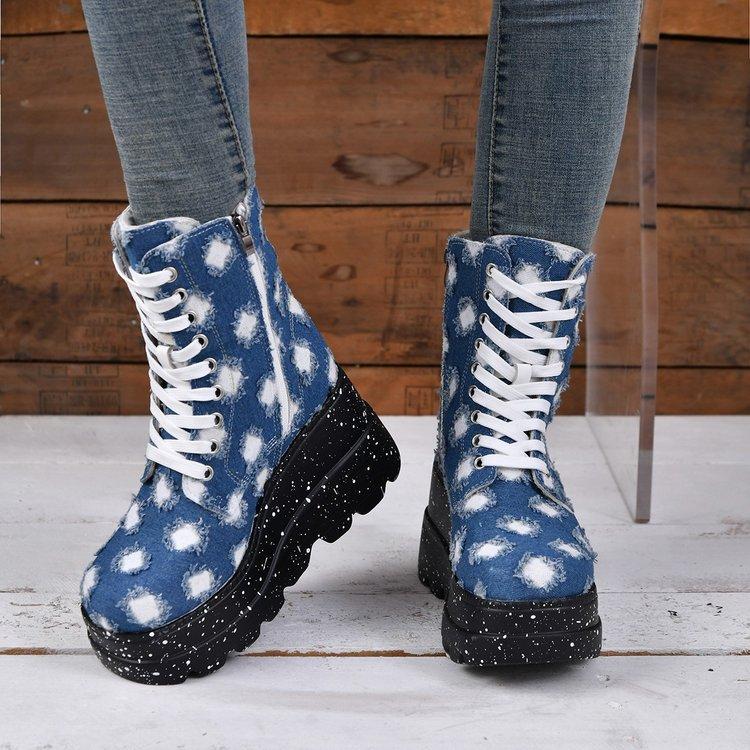 Large Size Woven Women's Boots Old Thick-soled Short Fashion Boots Side Zipper High-heeled Spring and Autumn Versatile Women's Boots