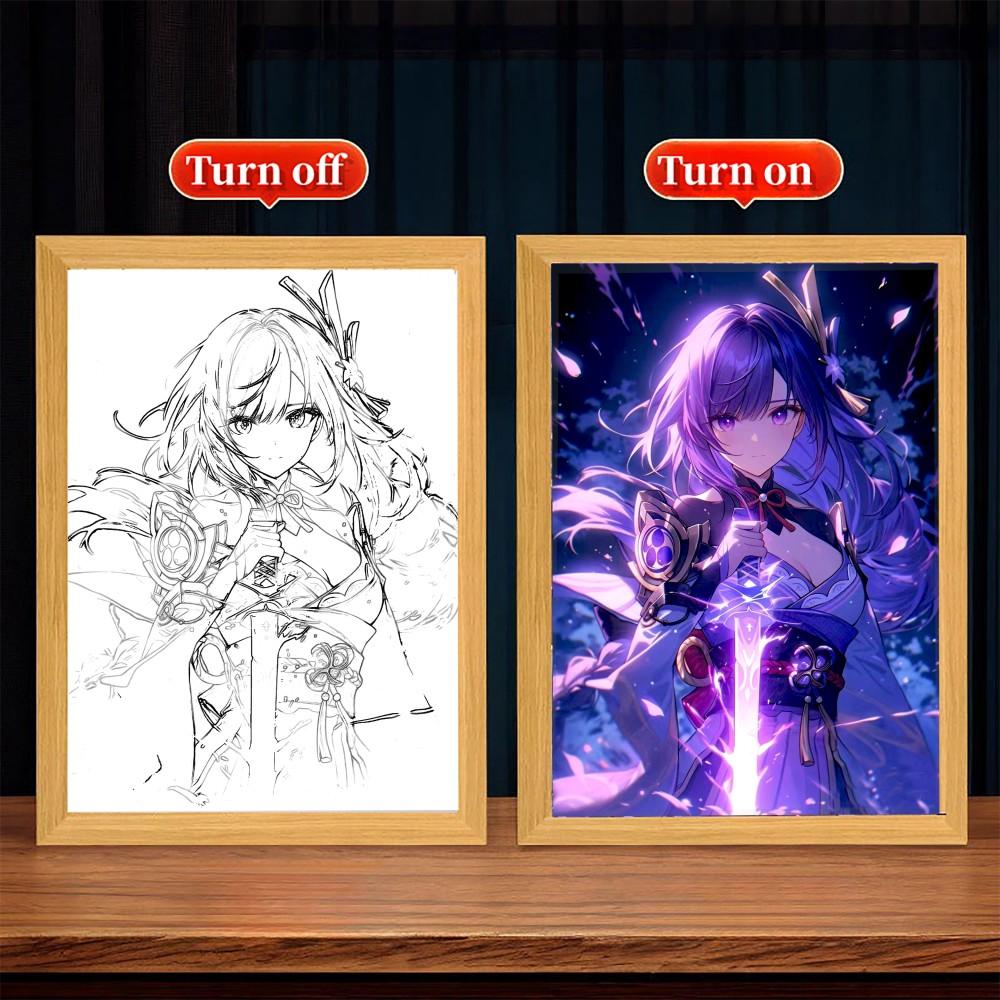 

Genshin Impact Light Painting Picture Frame For Bedside Led Table Lamp Friends Gift Living Room Decor LED Night Lights Mood Lamp