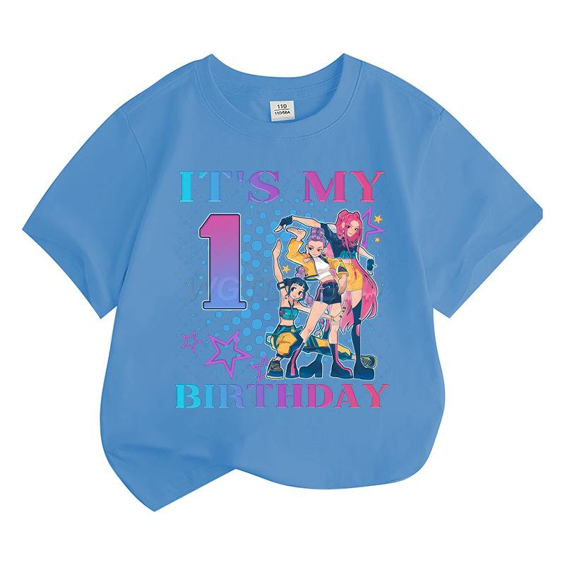 Boys' and Girls' Fashionable Birthday Themed Printed Round-Neck Short-Sleeve T-Shirts Summer Children's Loose-Fit Casual Tops