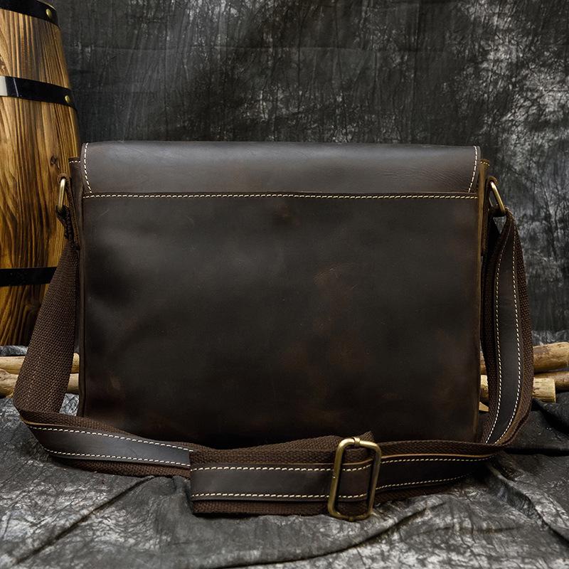 Men'S Genuine Leather Shoulder Bag A4 Retro Leather Messenger Bag Large Capacity Clamshell Shoulder Bag Commuter Briefcase