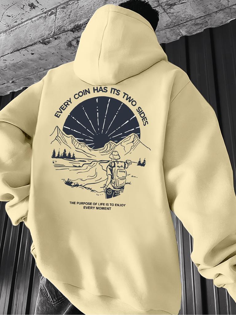 Men's Casual Retro Landscape Print Hoodie, Winter and Autumn Thick-fabric Version, Outdoor Comfortable and Warm
