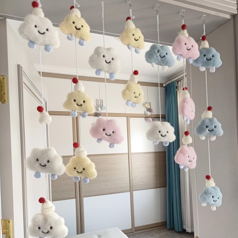 Plush Cloud Brooch: Children’s Ornament with Pompom & Wind Chime for Classroom or Nursery Decor