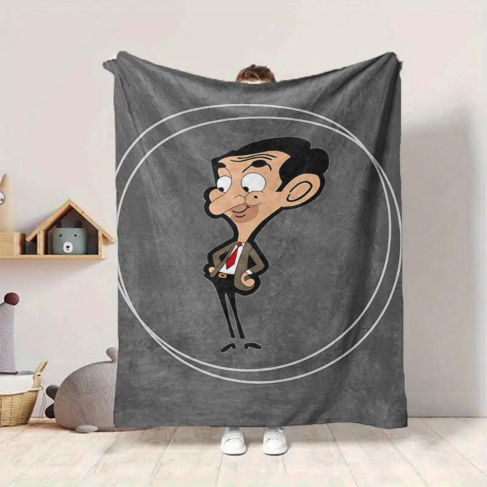 

1pc Mr. Bean Flannel Throw Blanket HD Printed Lightweight Soft Warm All Season Blanket for Sofa, Bed, Travel, Camping Machine Washable 150x200cm