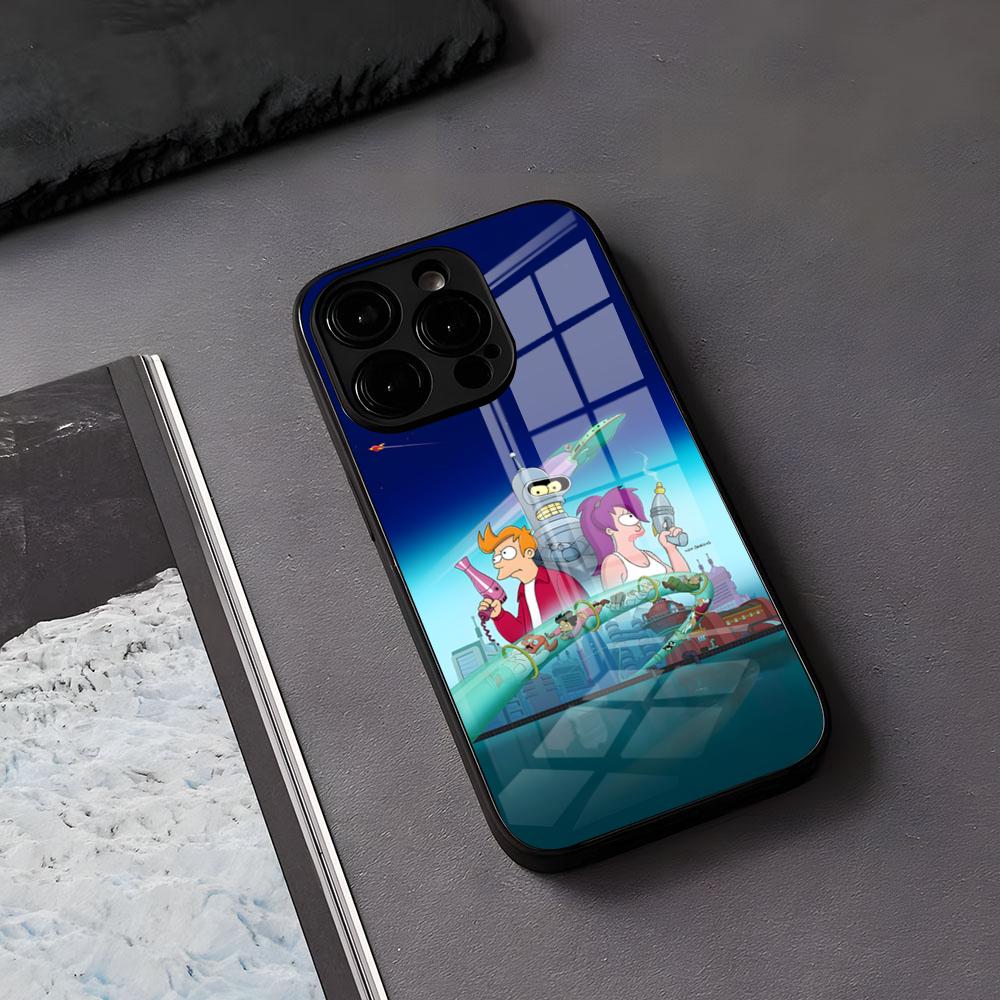 

Чехол для телефона F-Futurama Anime для iPhone 17 Air 16 E Pro Max 15 14 13 Mini 12 Pro 11 Max Plus Черная стеклянная крышка iPhone 14ProMax