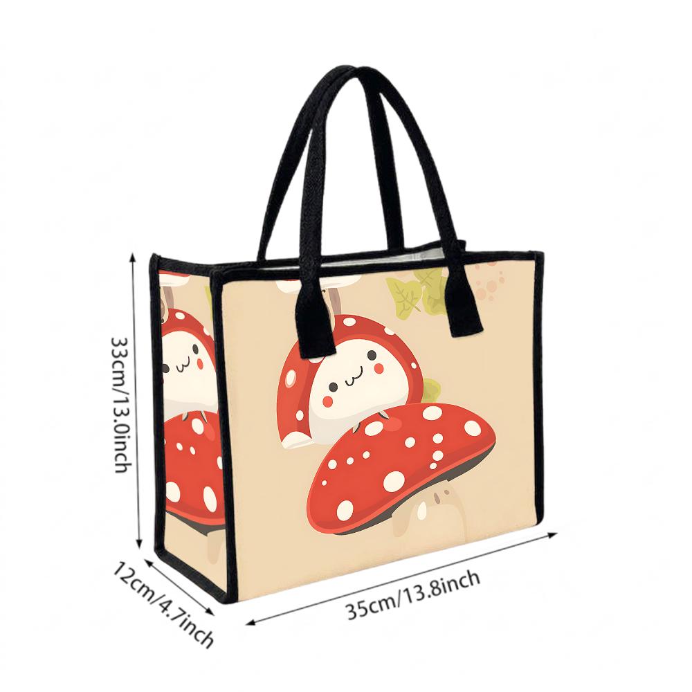 Cute Cartoon Mushroom Printed Tote Bag Casual Large Capacity Shopping Handbag for Daily Use