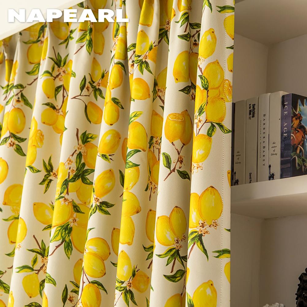 1 PZ NAPEARL 70-80% Tenda Oscurante Limone Modello Stampato Tenda per Bay Balcone Camera Da Letto Soggiorno Finestra Tende Decorazione Della Casa