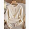 Women's Fashion Ribbed Fabric Solid Color Round Neck Button Long Sleeve Top