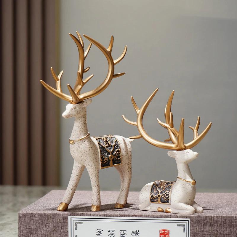 

Resin Deer Figurines Set of 2, Cute Reindeer Elk Statues, Christmas Home Desktop Car Dashboard Decor, Winter Holiday Gift