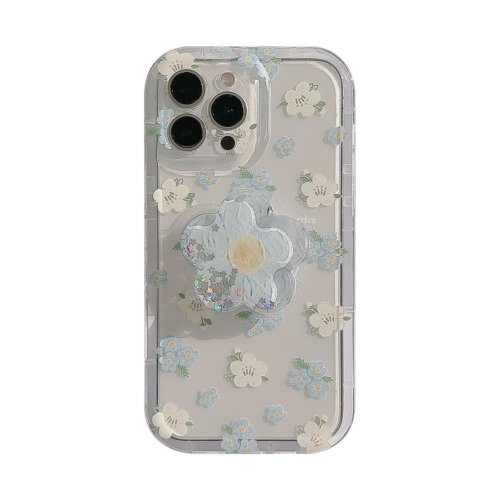 Floral IPhone 16 Suitable for Apple 14 Mobile Phone Case 11 Simple 15pro Quicksand Stand 12 Transparent 13 Airbag