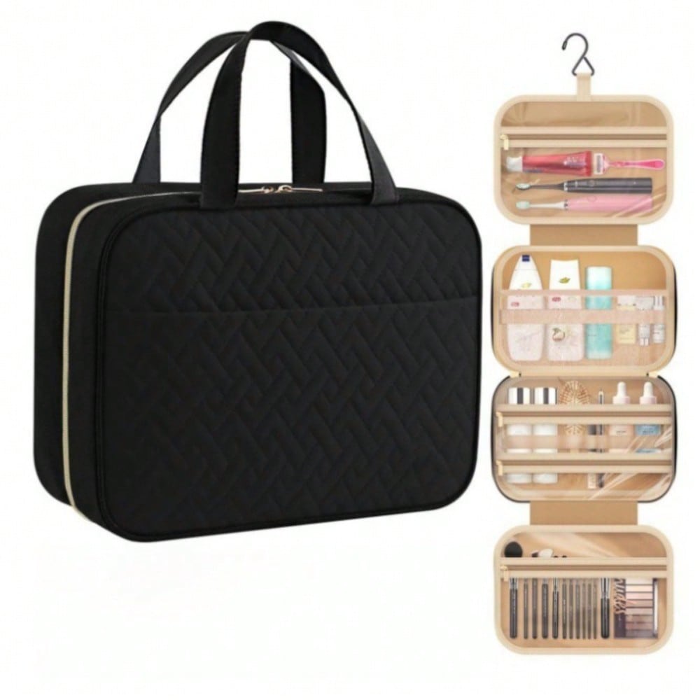 Trousse de toilette de voyage avec crochet Trousse de toilette Trousse à cosmétiques Sac de voyage portable tendance black multicolore
