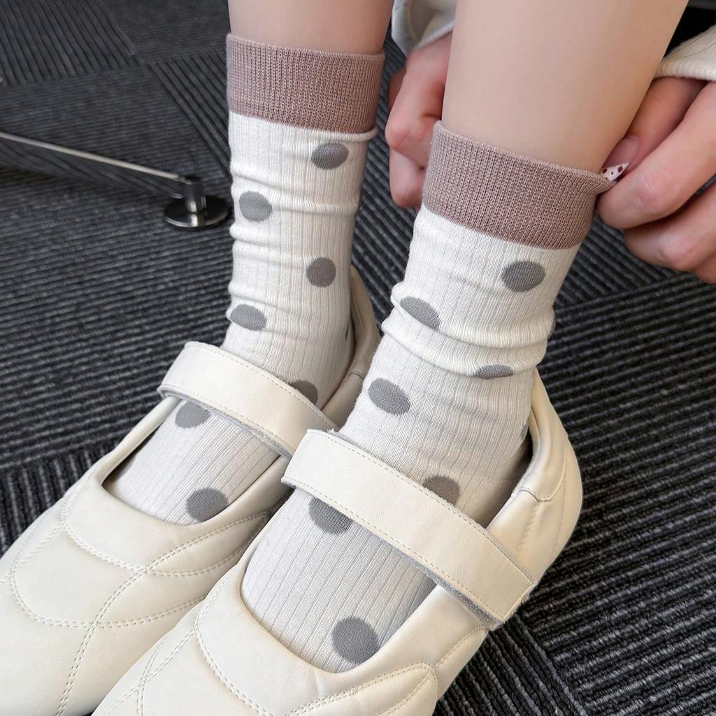 6 Pairs of Women'S Socks with Contrasting Colors, Polka Dots, in Candy Colors, Cute And Stylish, Mid-Calf Length, Korean Style