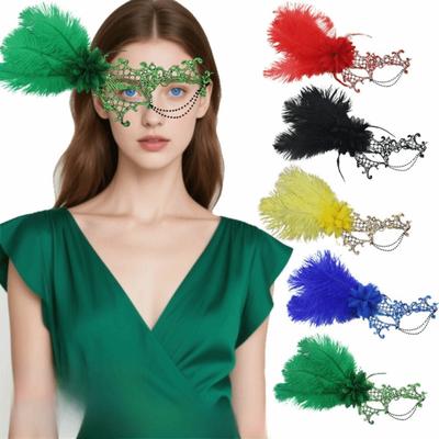 Gradient Color Half Face Mask Carnival Feather Masquerade Mask  Cosplay Festival Party