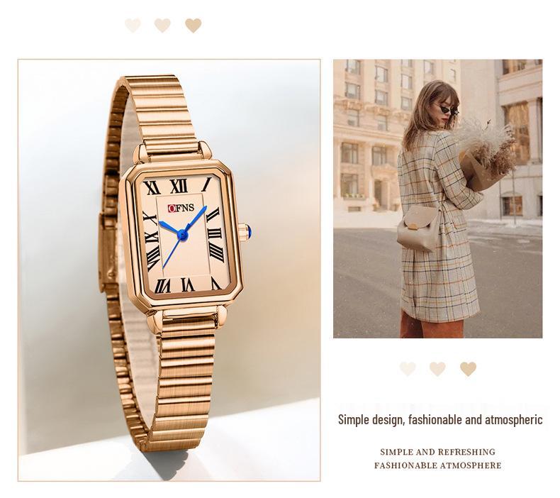 Oufanny Women's Simple Square Dial Quartz Wristwatch – Korean Style, Light Luxury for Ladies & Students