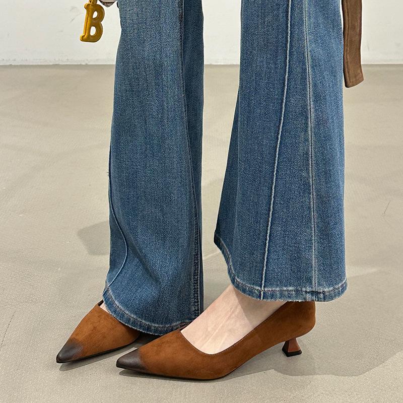 

Женские туфли-лодочки на шпильке, женские 2025 осень и зима, новая женская обувь, тонкий каблук, одинарные туфли, для работы, каблук-рюмочка, темпераментные, с открытым верхом 39