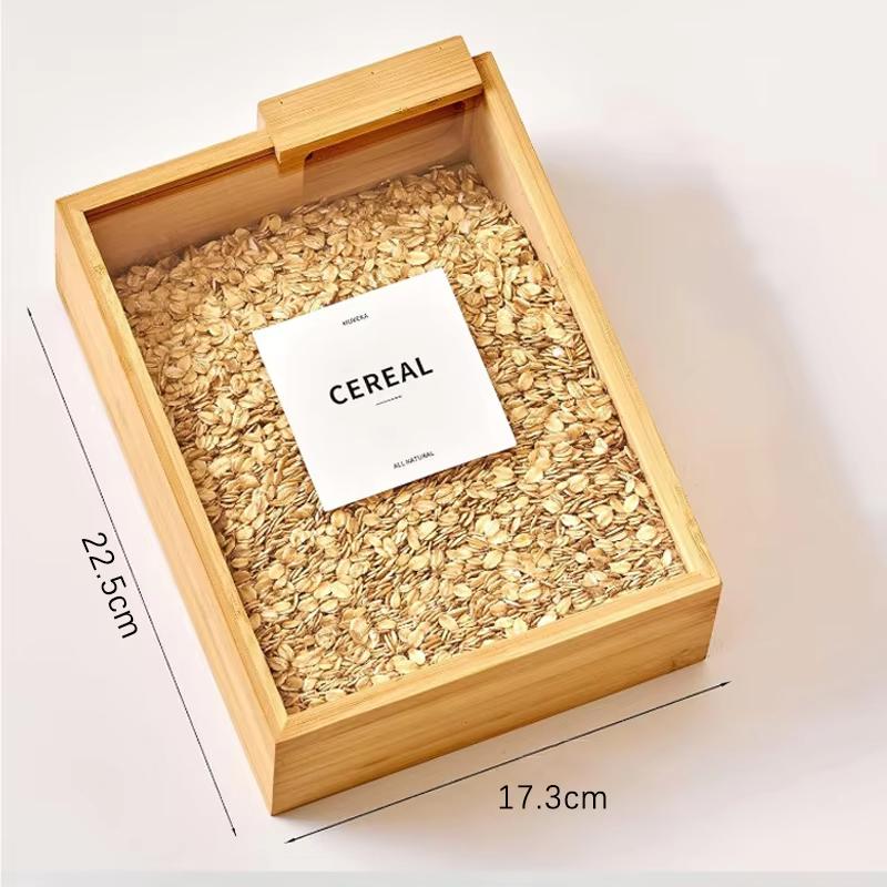 1/2pcs Creative Bamboo Grain Storage Box Kitchen Wooden Sliding Cover Rice Dispenser Household Food Pantry Organizer