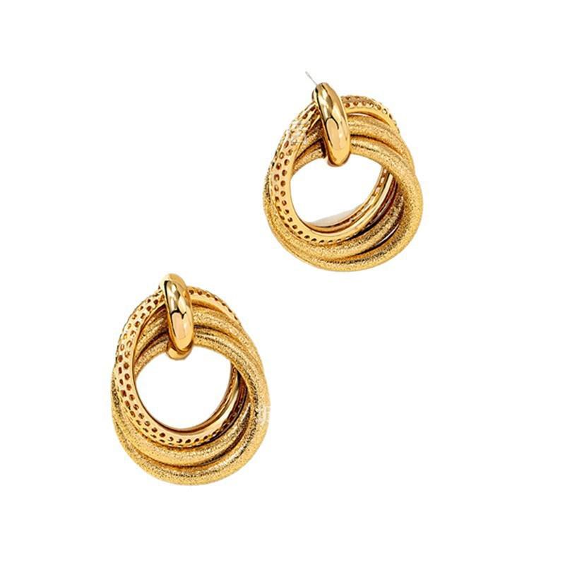 Gold-Plated Double-Layer Circle Stud Earrings for Women - Stylish and Popular Design