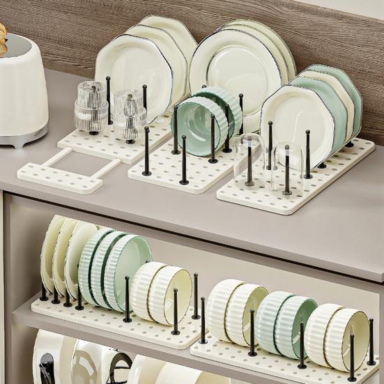 Expandable Dish Drying Rack Plate Bowl Book Holder Mesh Panel with Adjustable Posts Anti-Slip Bottom Dish And Cup Organizer