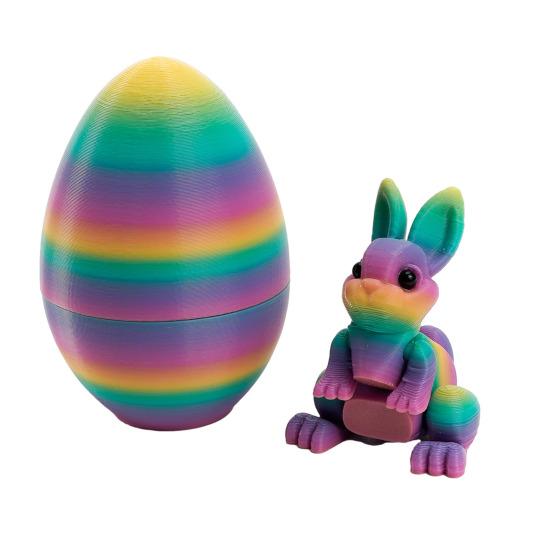 3D-gedruckte Ostereier mit Hase darin, bewegliche flexible Fidget-Hasenspielzeuge, Osterkorb