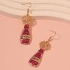 European and American New Long Hollow Flower Geometric Champagne Bottle Alloy Colored Diamond Earrings Fashion Pearl Earrings