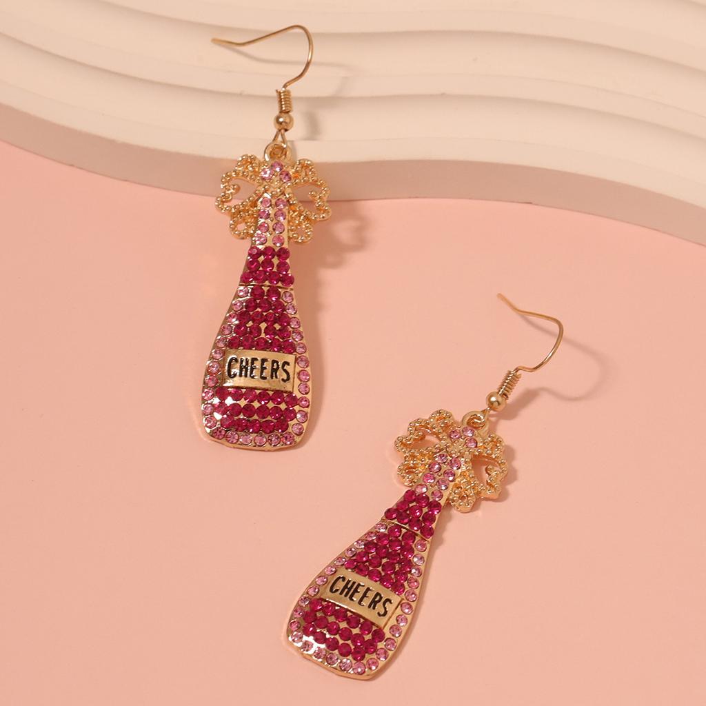European and American New Long Hollow Flower Geometric Champagne Bottle Alloy Colored Diamond Earrings Fashion Pearl Earrings
