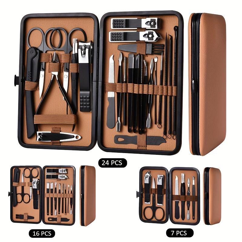 7/16/24pcs Manicure & Pedicure Tool Set, Stainless Steel Nail Clippers, Cuticle Nipper, Nail Art Grooming Kit with Concave Blade