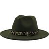 Fashion leopard print belt woolen top hat ladies jazz hat autumn and winter versatile felt hat flat edge top hat church hat