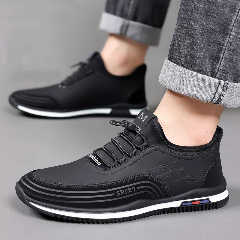 Men's Leather Shoes Trend Casual Shoes Breathable Spring Versatile Men's Shoes Fashion Lightweight Running Shoes Flat Driving Shoes Men