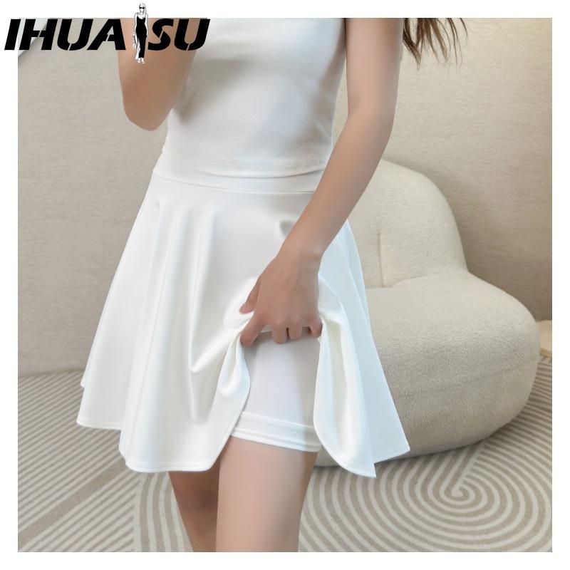 

IHUASU 16 цветов Женская мода Повседневная Однотонная Принт Летняя Весенняя Юбка S белый