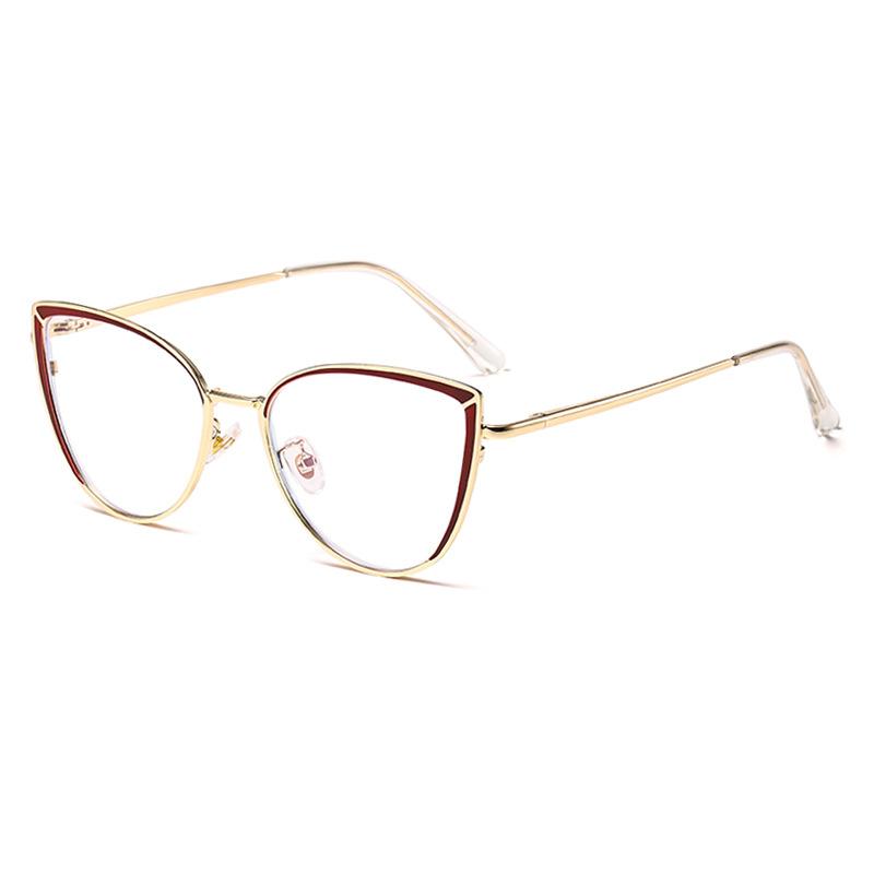 6221 Fashion Cat'S Eye Metal Spring Leg Flat Glasses 2025 New Personalized Anti-Blue Light Plain And Thin Glasses