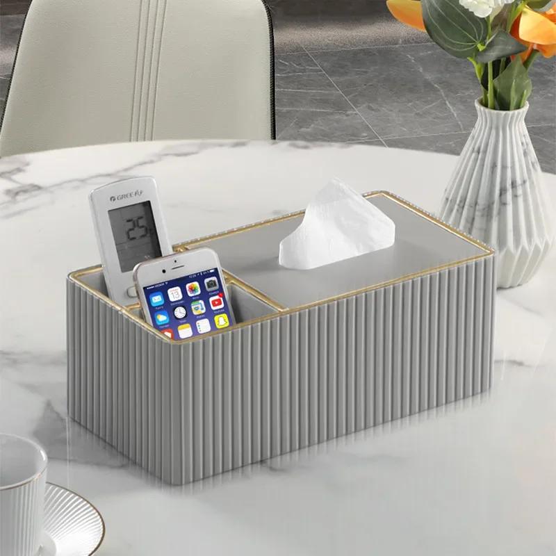 Light Luxury Desktop Storage Box Tissue Box Holder Organizer Multi-functional Square Desk Organizer for Living Room Dining Room