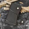 Men's Crazy Horse Leather Wallet Genuine Long Iron Chain Anti Theft Handbag RFID Demagnetization Zero