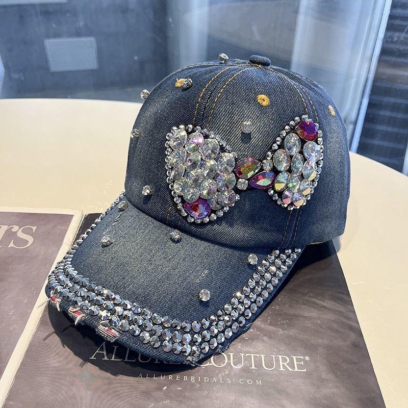 Handmade Diamond Cowboy Hat Spring and Autumn Diamond Diamond Peaked Hat Baseball Cap Women's Outdoor Fashion Sun Hat Tide