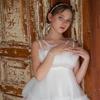 Girls' Princess Layered Puffy Train Gown for Piano Performances & Runway